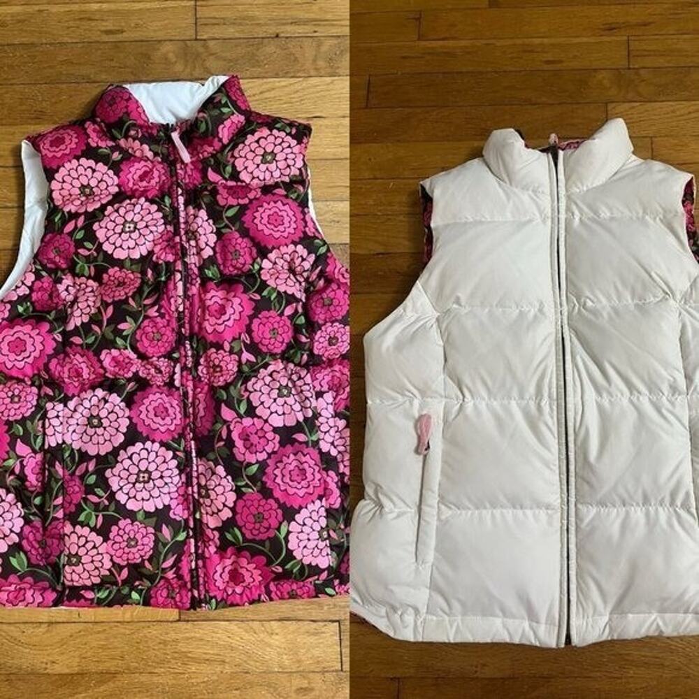 Lilly Pulitzer DOWN PUFFER reversible Vest Pockets Zip duck size M A000997